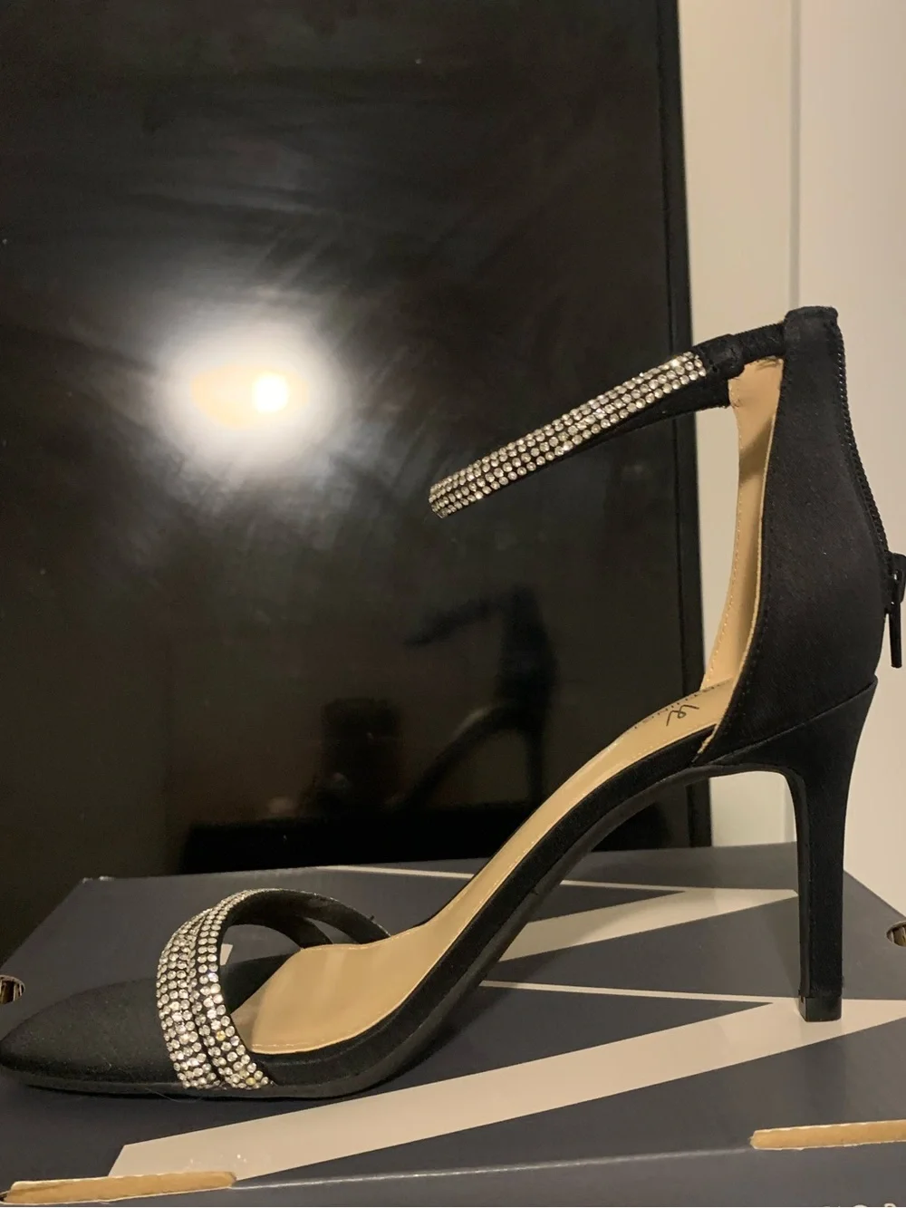 Worthington Black Rhinestone Ankle-Strap High Heels